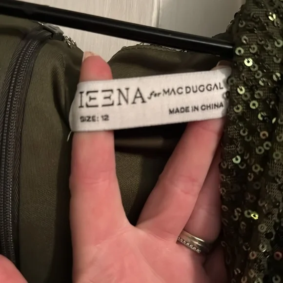 Mac Duggal Sequin Long Sleeve Faux Wrap Gown - Picture 5 of 5